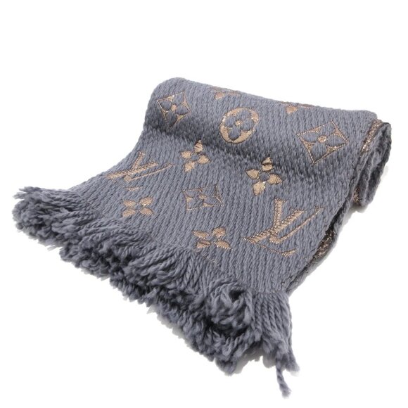 LOUIS VUITTON Echarpe Logomania Shine Gris -Scarf Wool Silk 666-041125 - Picture 1 of 6